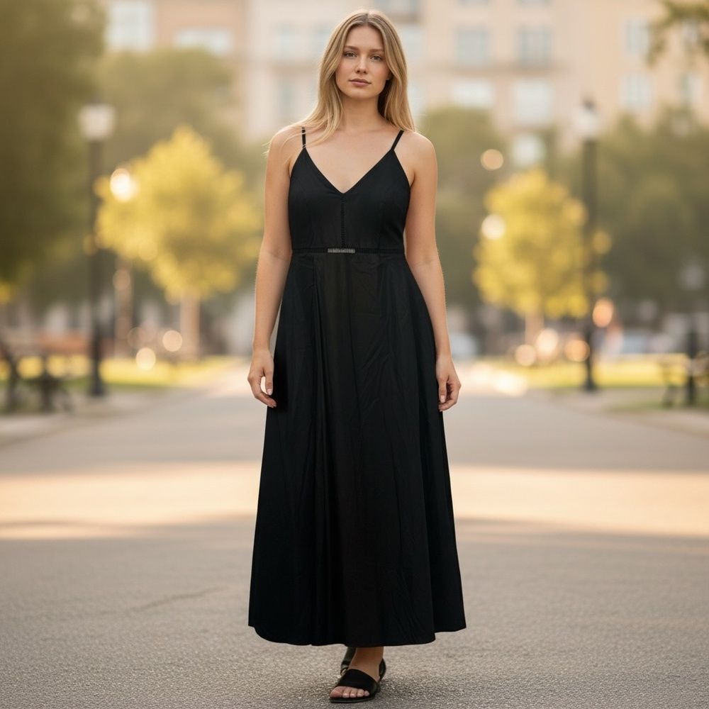 COS‎ V-Neck Midi Slip Dress in BLACK Size 12